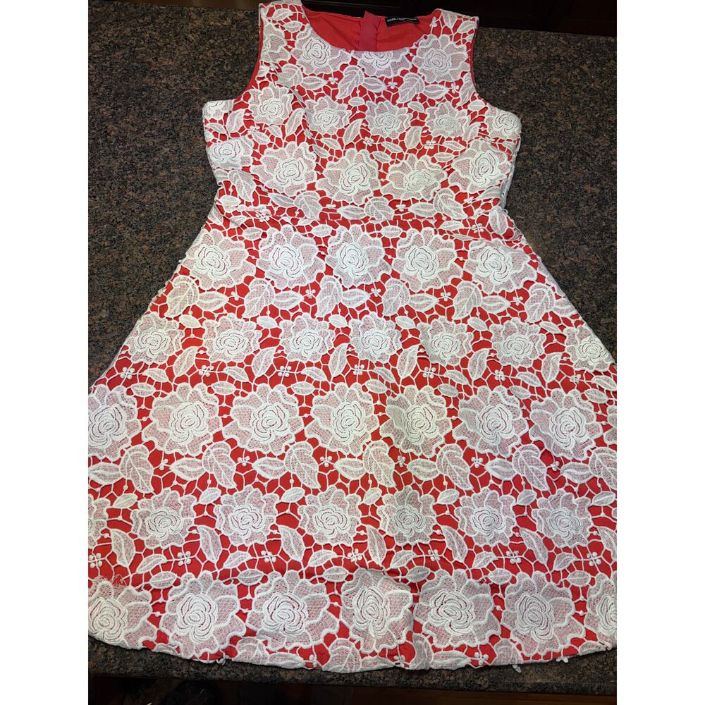 Karl Lagerfeld Coral Dress with White Lace Overlay Size 12 - Picture 3 of 16